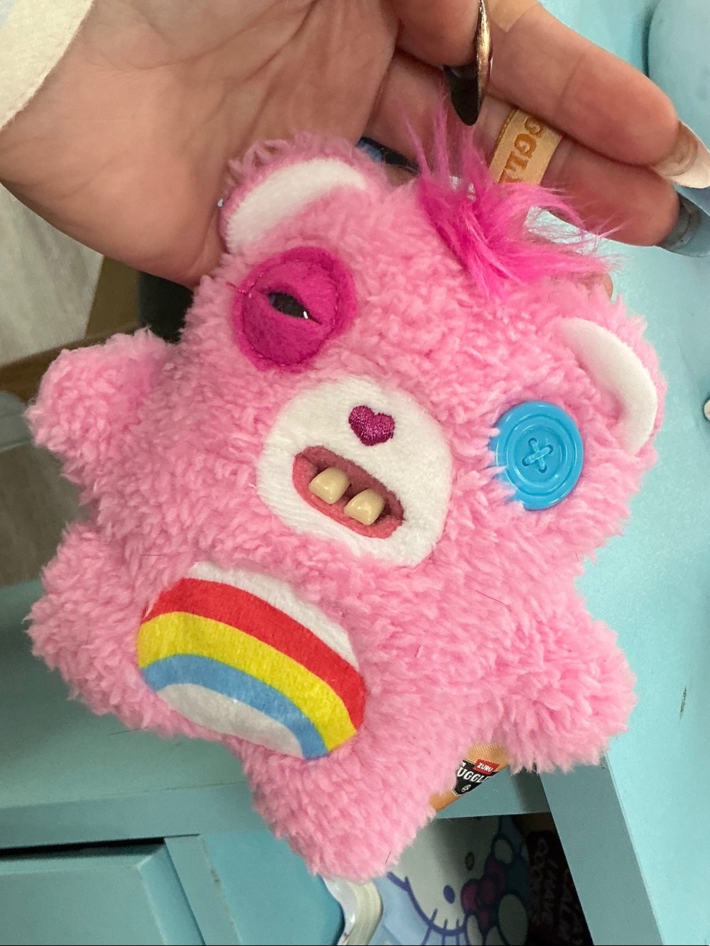 FugglerxCare Bears Plush Pink Rainbow Bear with Button Eye and Heart Nose